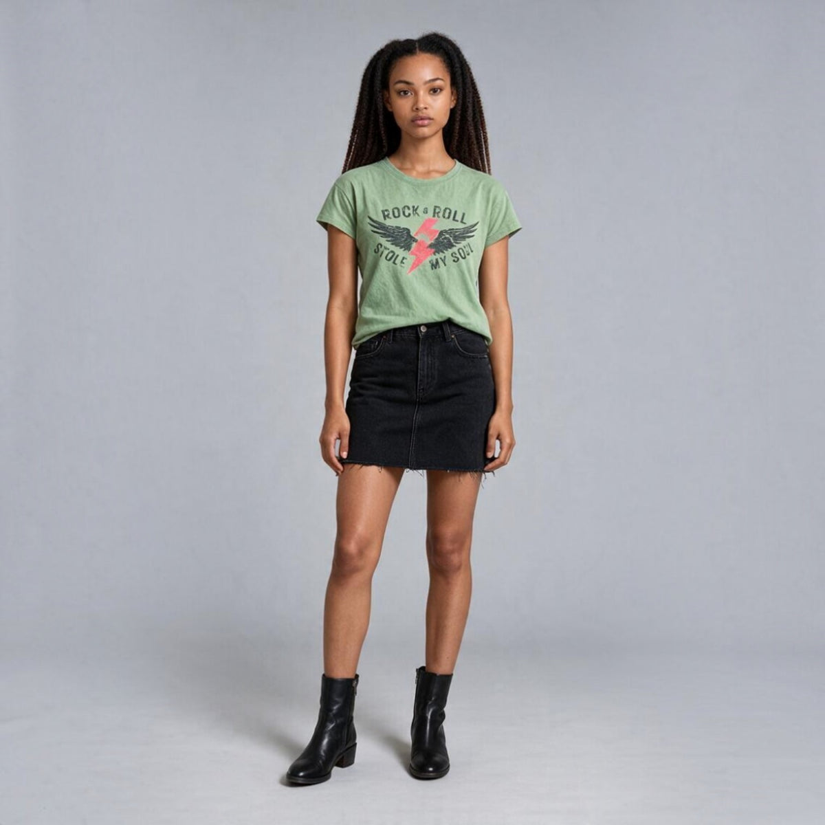 Polera Rock & Roll Mujer Verde con Estampado Vintage