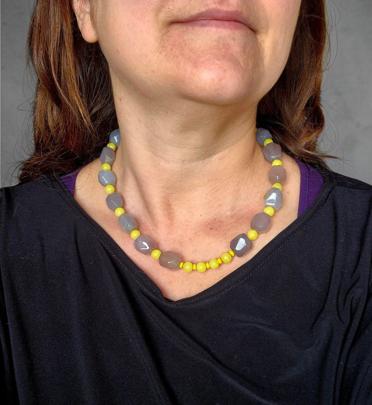Collar Ágata Gris & Amarillo