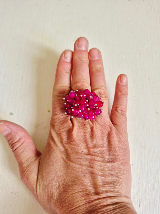 Anillo Ajustable de Ágatas Fucsia