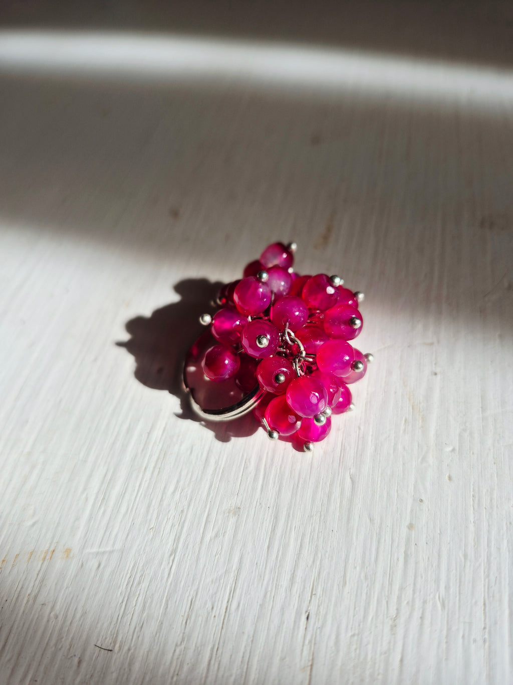 Anillo Ajustable de Ágatas Fucsia