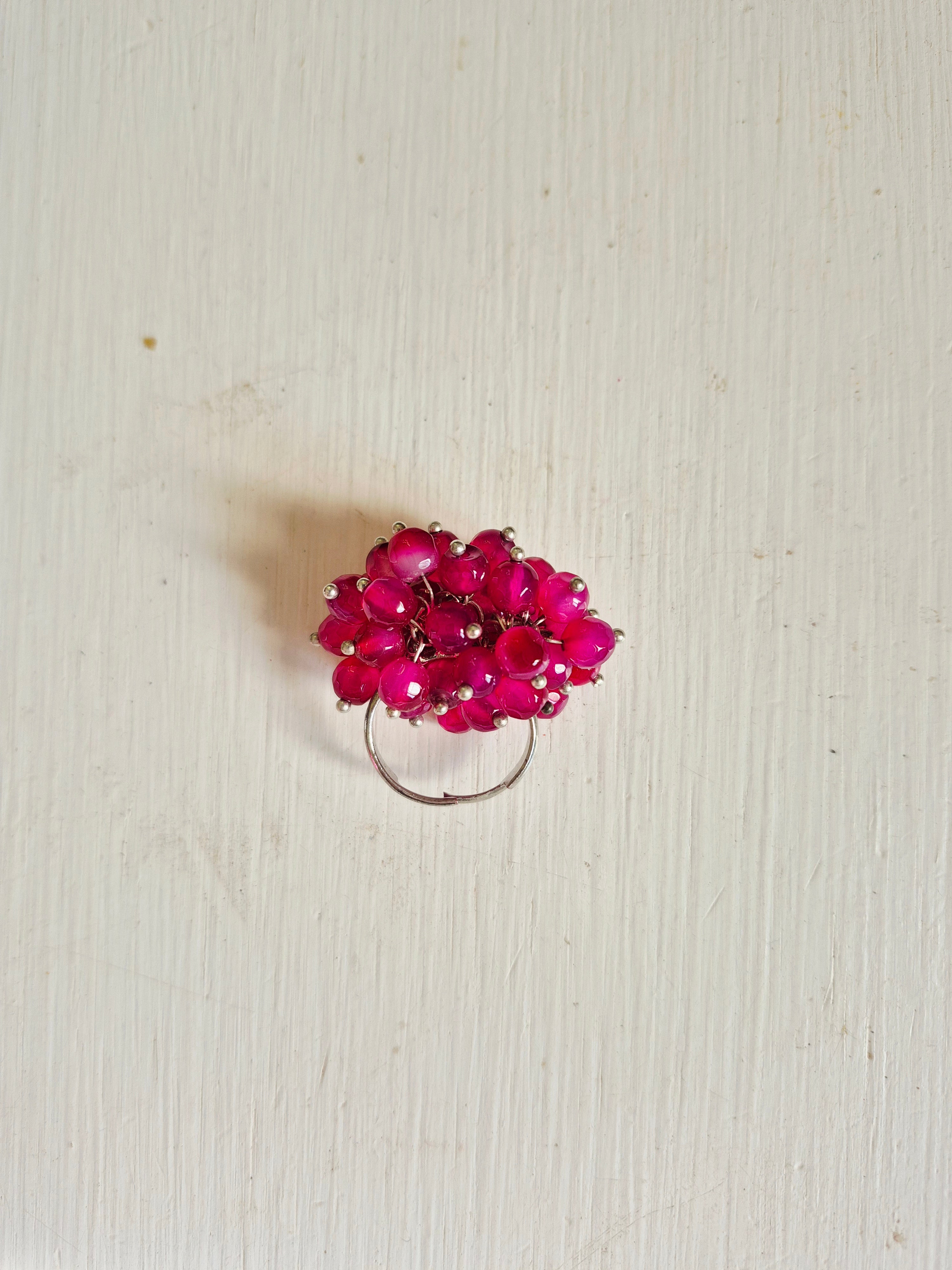 Anillo Ajustable de Ágatas Fucsia