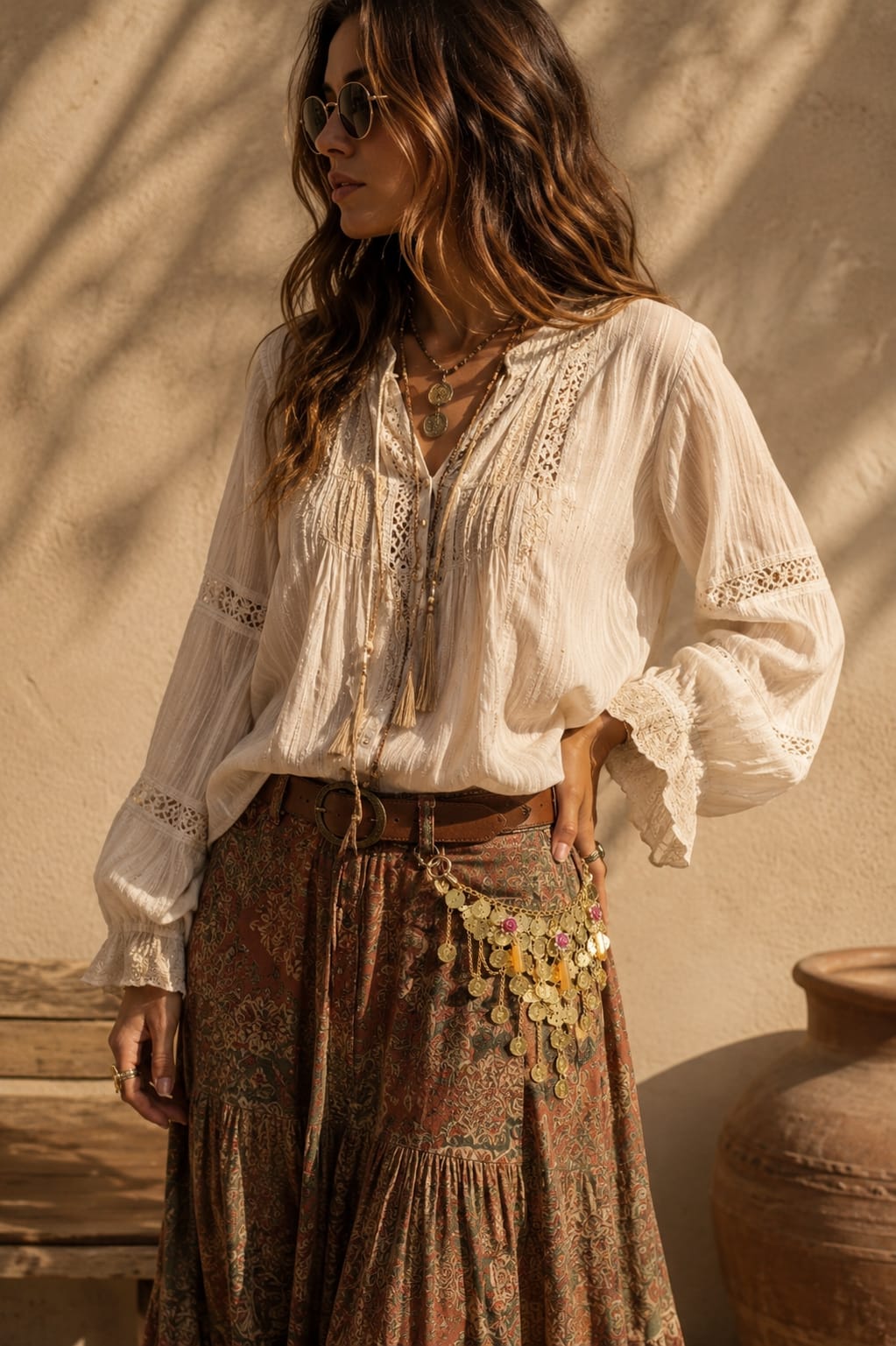 Caderín Boho Dorado con Monedas y Flores | Accesorio de Cintura Estilo Bohemio Chic