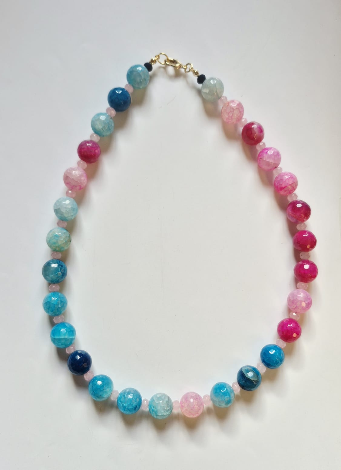 Collar de Ágatas Naturales Rosadas y Turquesa | Collar Artesanal de Piedras