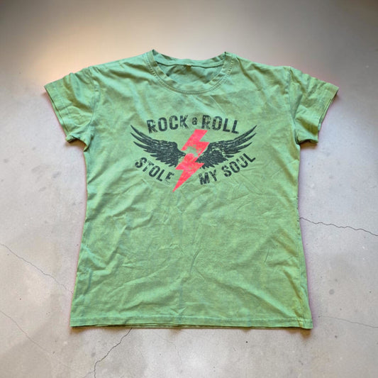Polera Rock & Roll Mujer Verde con Estampado Vintage