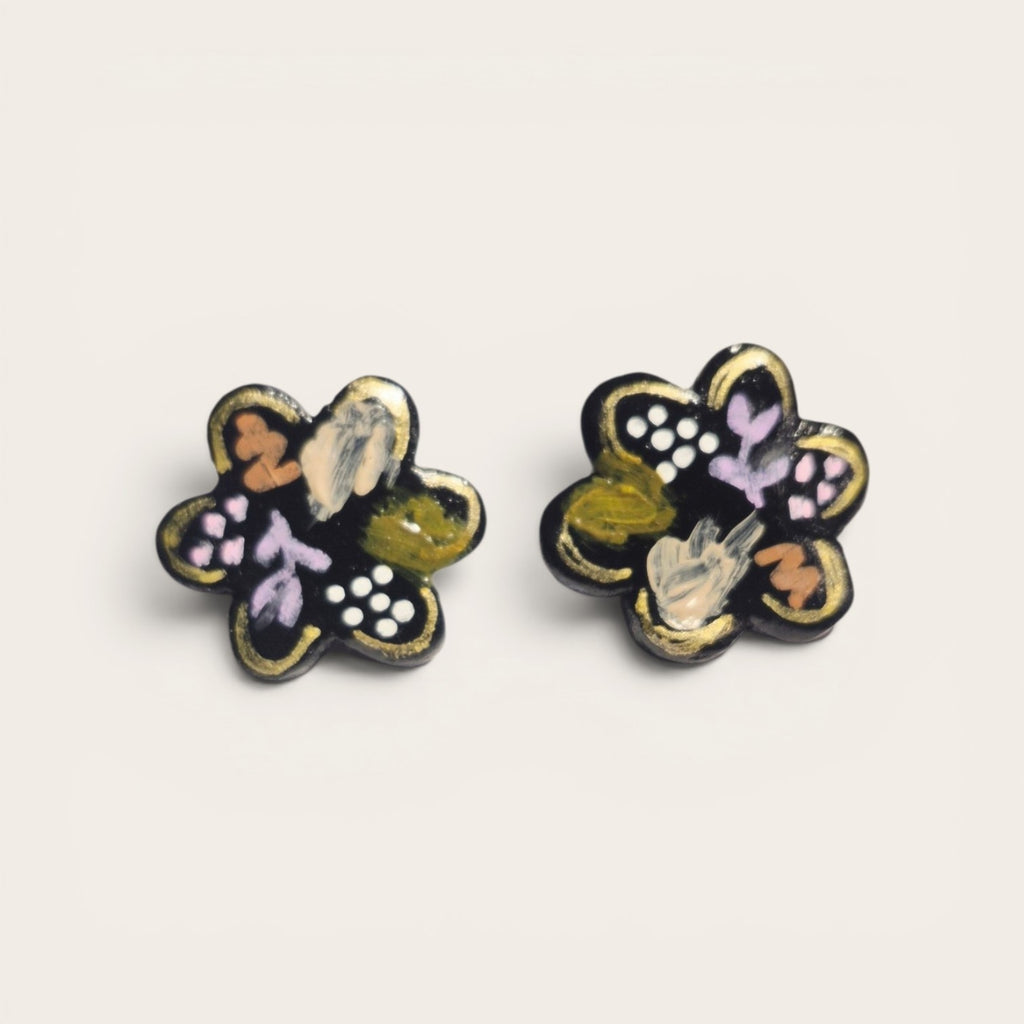 Aros flor de Arcilla Pintados a Mano | Base de Acero Inoxidable