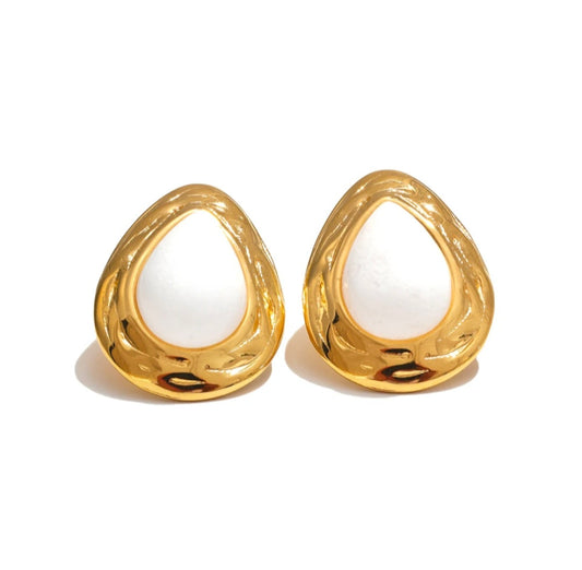 Aros gota blanca dorada