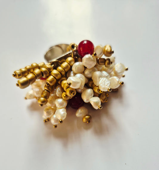 Anillo Maxi Ajustable con Mostacillas y Perlas de Río